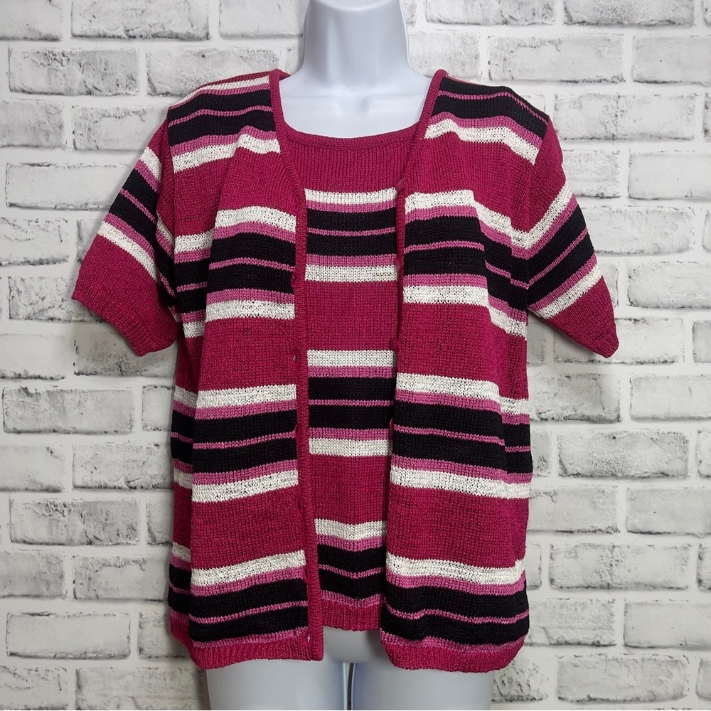 Tally Ho Short Sleeve Cardigan & Tank Sweater Set Medium